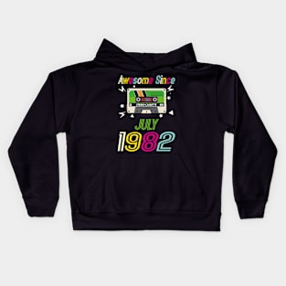 Funny Birthday Quote, Awesome Since July 1982, Retro Birthday Kids Hoodie